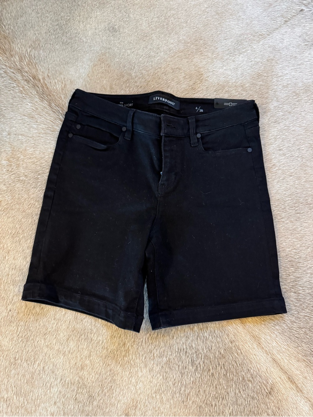 Liverpool Black Mid-Rise Women's Denim Shorts
